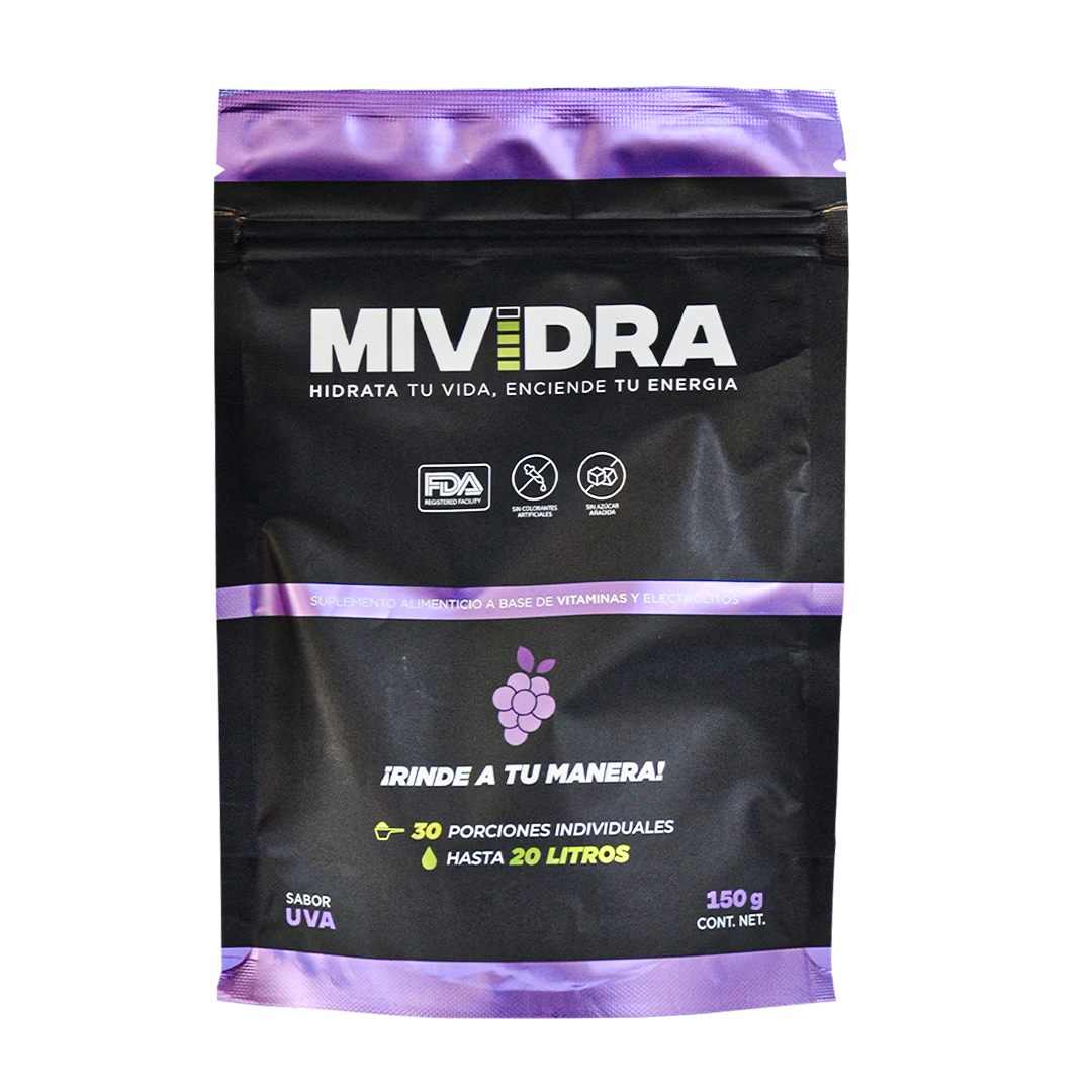 BEBIDA HIDRATANTE SIN AZÚCAR SOBRE PARA 20 L MIVIDRA UVA 150 G